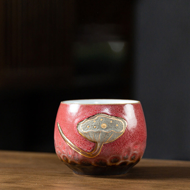 Tazza da tè incisa con baccello di loto Buddha Stones, tazza da tè Kung Fu - Rosso 7,2 cm*6 cm*155 ml - image 9