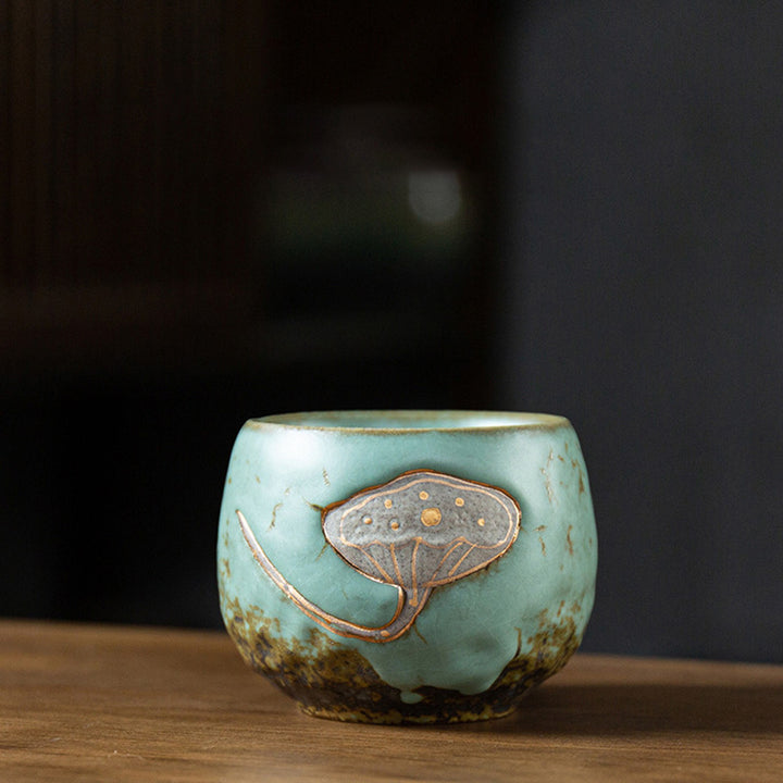 Tazza da tè incisa con baccello di loto Buddha Stones, tazza da tè Kung Fu - Verde 7,2 cm*6 cm*155 ml - image 7