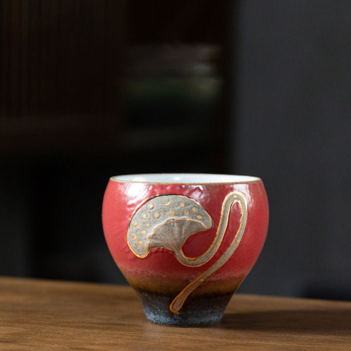 Tazza da tè incisa con baccello di loto Buddha Stones, tazza da tè Kung Fu - Rosso 7,6 cm*6,6 cm*120 ml - image 4