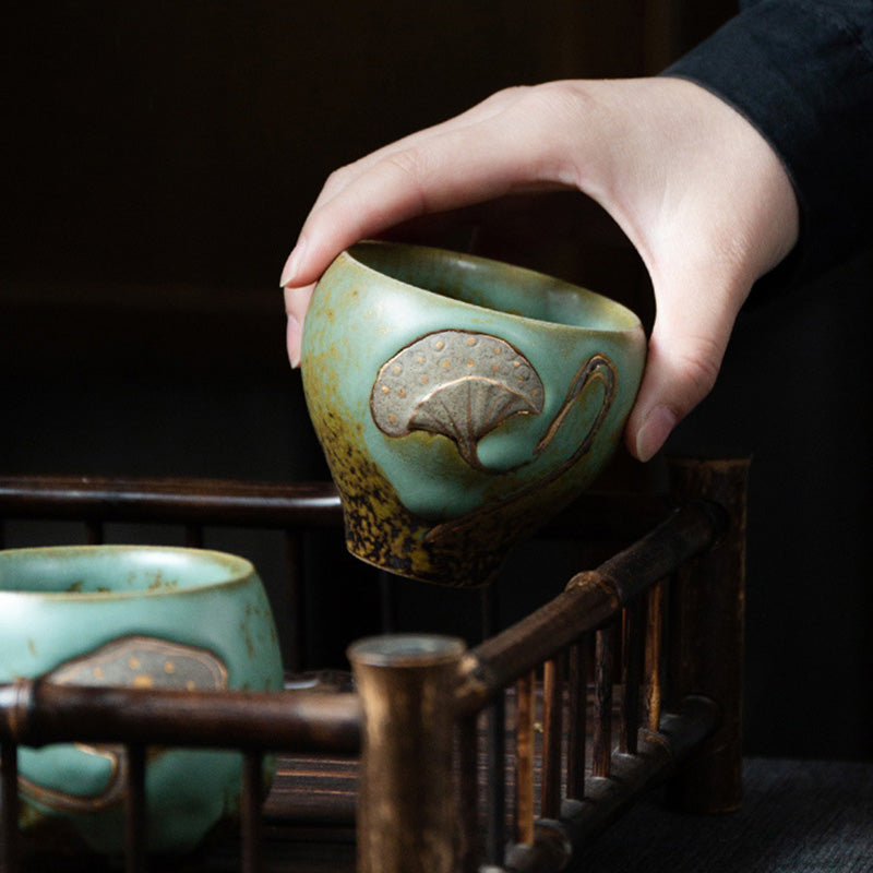 Tazza da tè incisa con baccello di loto Buddha Stones, tazza da tè Kung Fu