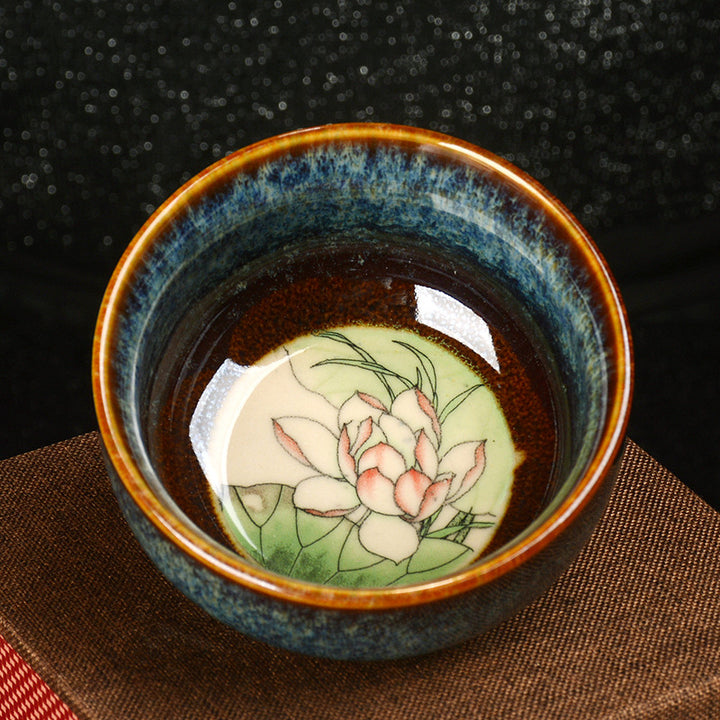 Buddha Stones Lotus Dragon Phoenix Koi Fish Tazza da tè in ceramica cinese Jianzhan Kung Fu Tea Cup 110ml