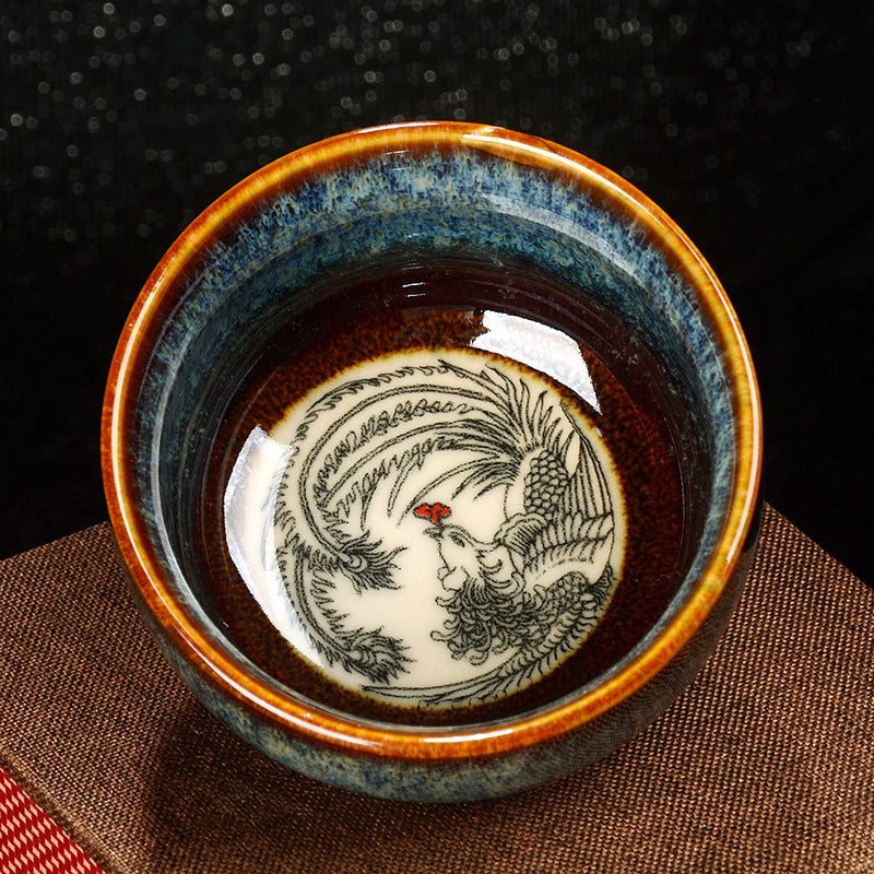 Buddha Stones Lotus Dragon Phoenix Koi Fish Tazza da tè in ceramica cinese Jianzhan Kung Fu Tea Cup 110ml