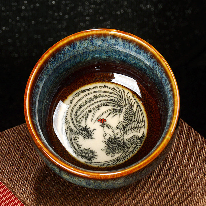 Buddha Stones Lotus Dragon Phoenix Koi Fish Tazza da tè in ceramica cinese Jianzhan Kung Fu Tea Cup 110ml