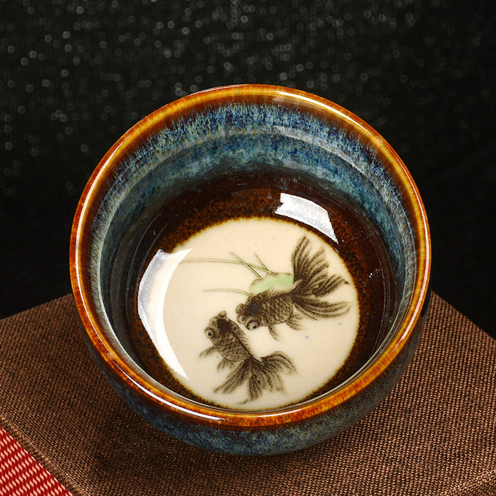 Buddha Stones Lotus Dragon Phoenix Koi Fish Tazza da tè in ceramica cinese Jianzhan Kung Fu Tea Cup 110ml