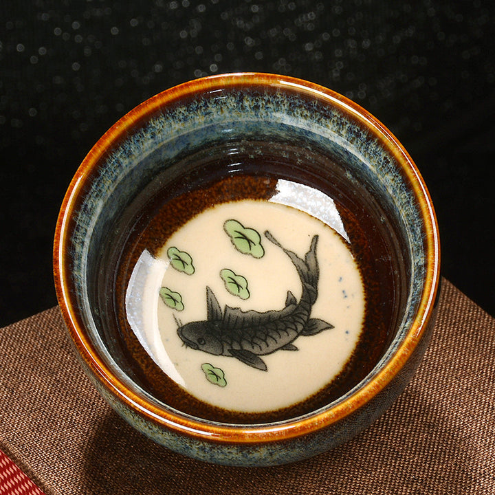 Buddha Stones Lotus Dragon Phoenix Koi Fish Tazza da tè in ceramica cinese Jianzhan Kung Fu Tea Cup 110ml