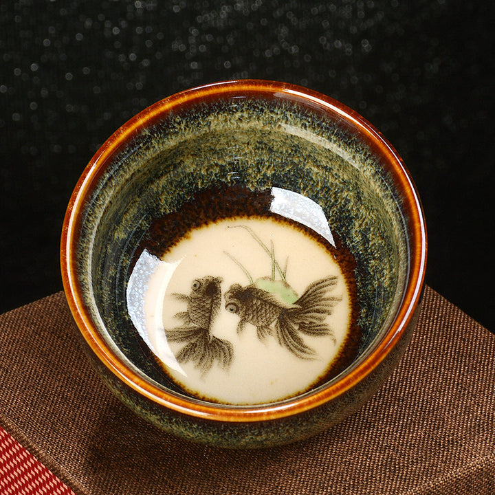 Buddha Stones Lotus Dragon Phoenix Koi Fish Tazza da tè in ceramica cinese Jianzhan Kung Fu Tea Cup 110ml