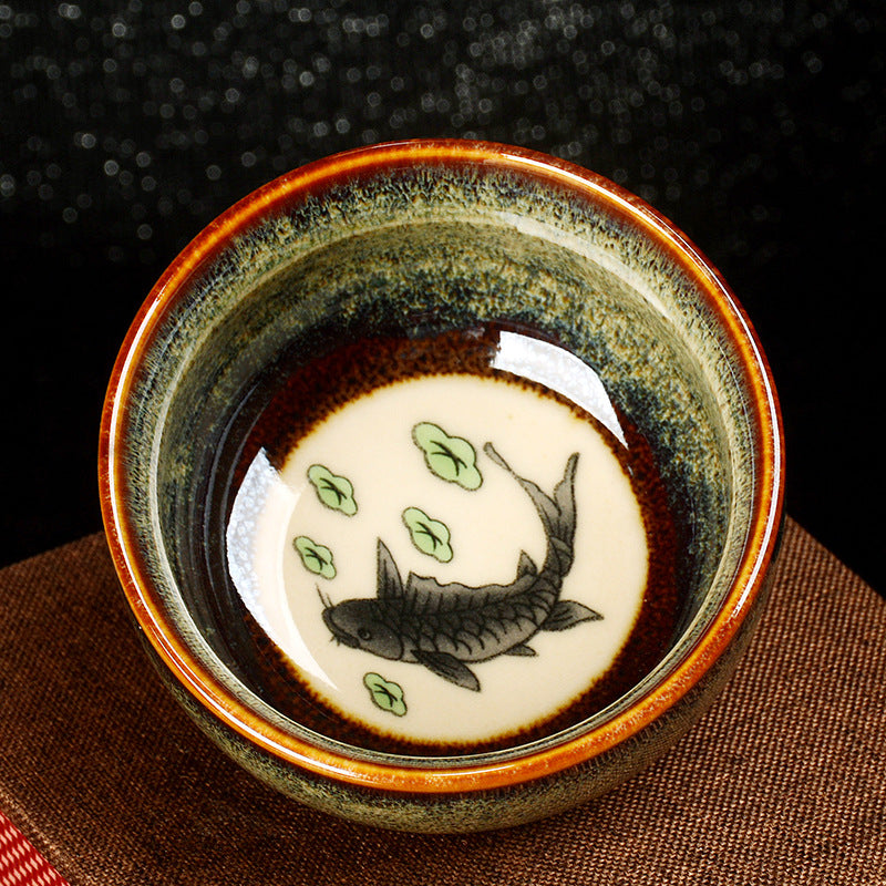 Buddha Stones Lotus Dragon Phoenix Koi Fish Tazza da tè in ceramica cinese Jianzhan Kung Fu Tea Cup 110ml