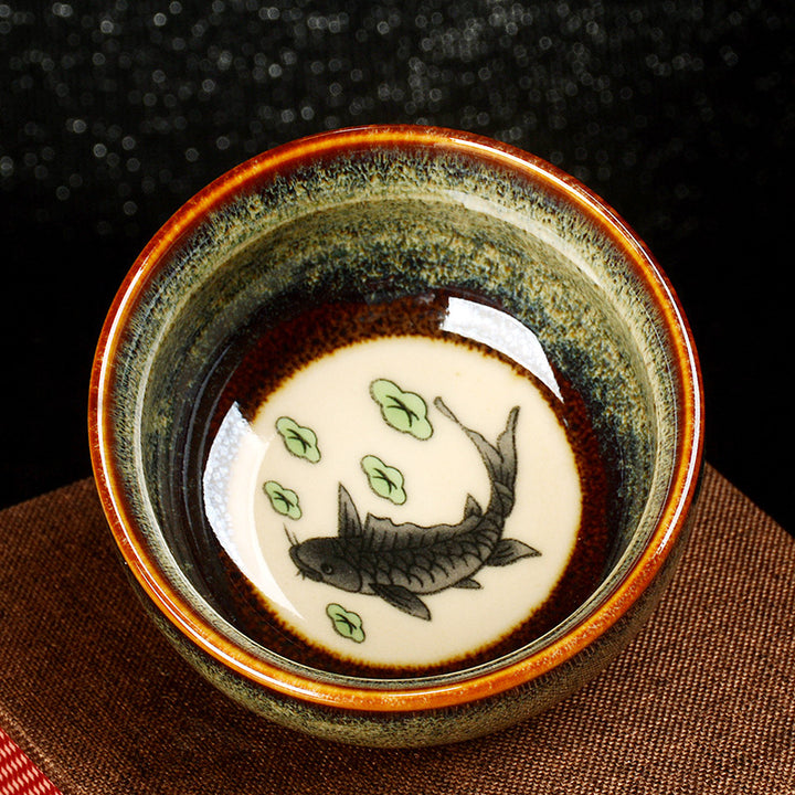 Buddha Stones Lotus Dragon Phoenix Koi Fish Tazza da tè in ceramica cinese Jianzhan Kung Fu Tea Cup 110ml