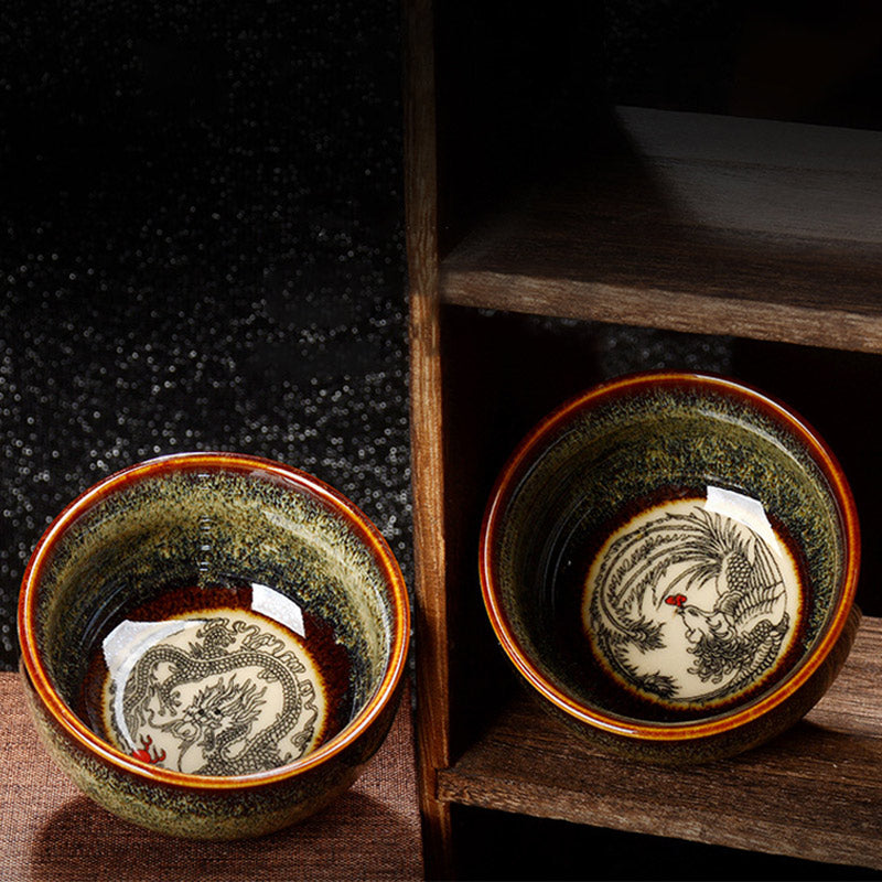 Buddha Stones Lotus Dragon Phoenix Koi Fish Tazza da tè in ceramica cinese Jianzhan Kung Fu Tea Cup 110ml