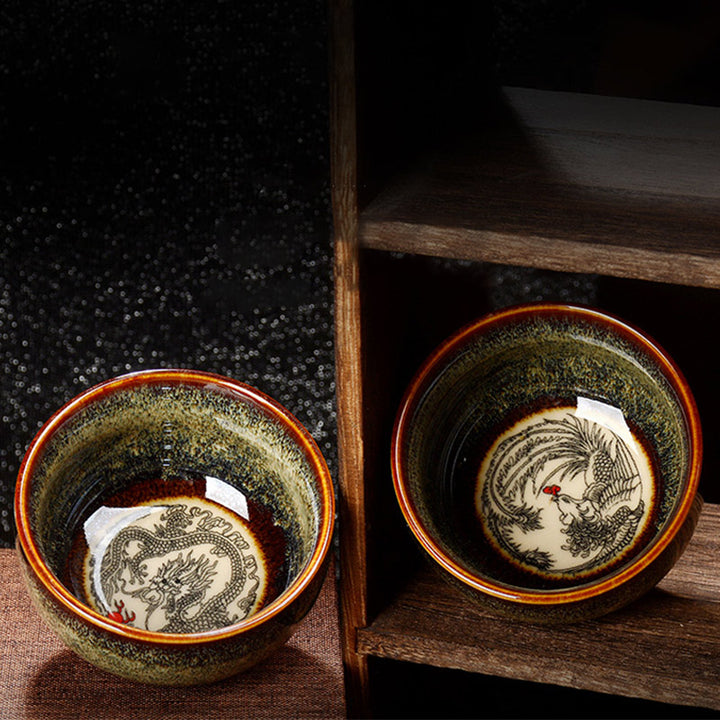 Buddha Stones Lotus Dragon Phoenix Koi Fish Tazza da tè in ceramica cinese Jianzhan Kung Fu Tea Cup 110ml