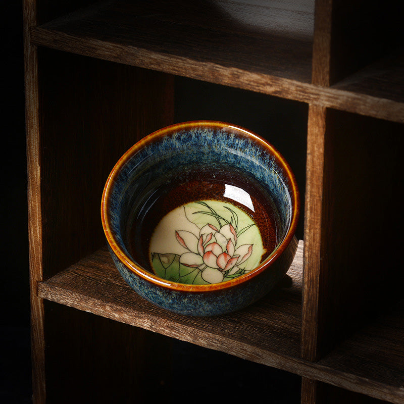 Buddha Stones Lotus Dragon Phoenix Koi Fish Tazza da tè in ceramica cinese Jianzhan Kung Fu Tea Cup 110ml