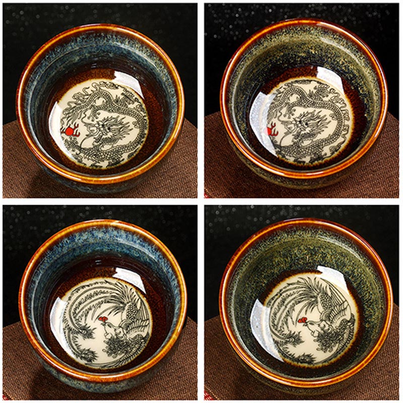 Buddha Stones Lotus Dragon Phoenix Koi Fish Tazza da tè in ceramica cinese Jianzhan Kung Fu Tea Cup 110ml