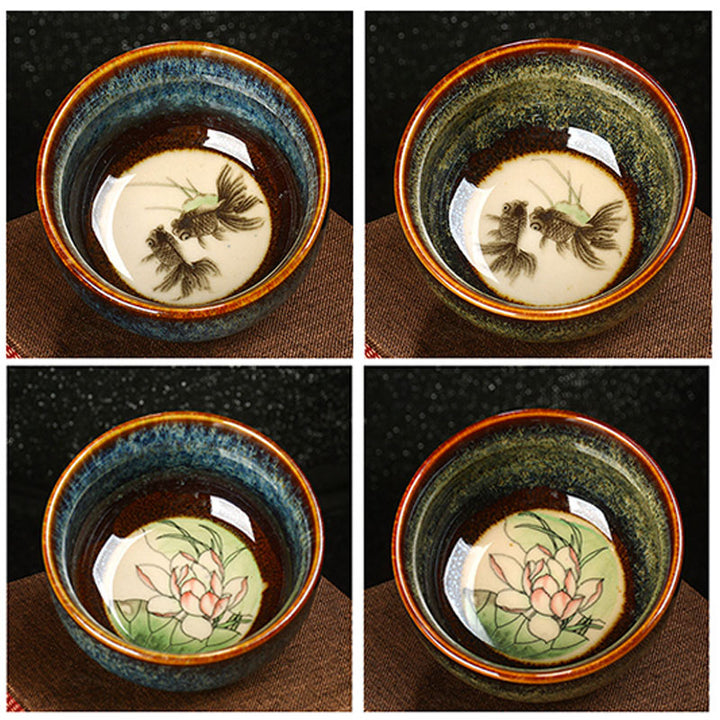 Buddha Stones Lotus Dragon Phoenix Koi Fish Tazza da tè in ceramica cinese Jianzhan Kung Fu Tea Cup 110ml