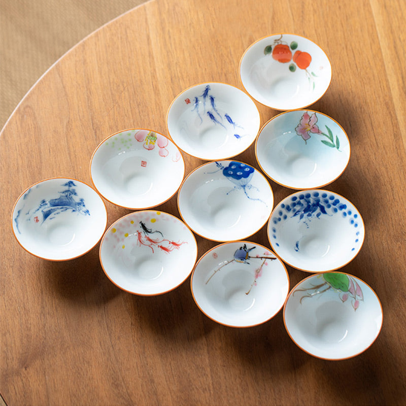 Buddha Stones Mandala Fiore Koi Pesce Loto Uccello Cachi Tazza da tè Kung Fu Tazza da tè 50ml