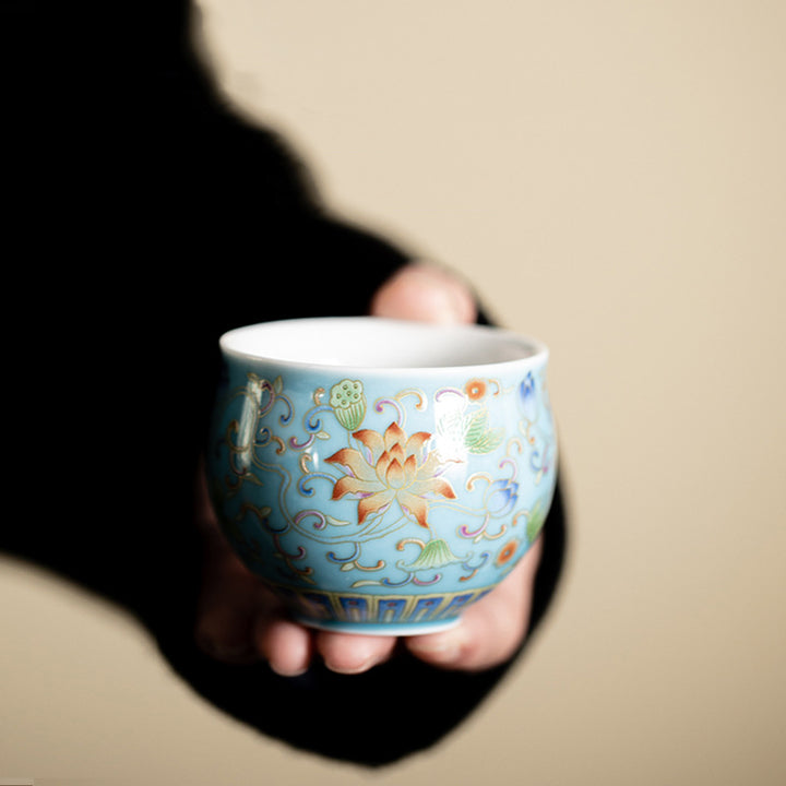 Tazza da tè in ceramica con motivo a baccello di fiore di loto Buddha Stones Kung Fu Tea Cup 80ml