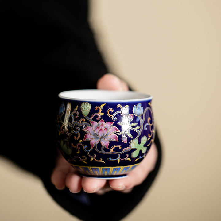Tazza da tè in ceramica con motivo a baccello di fiore di loto Buddha Stones Kung Fu Tea Cup 80ml