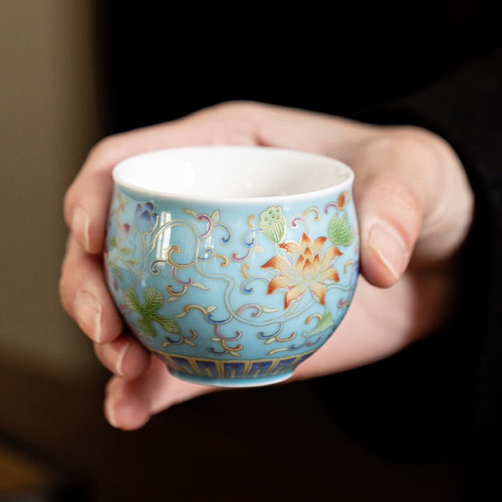 Tazza da tè in ceramica con motivo a baccello di fiore di loto Buddha Stones Kung Fu Tea Cup 80ml