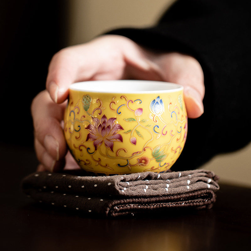 Tazza da tè in ceramica con motivo a baccello di fiore di loto Buddha Stones Kung Fu Tea Cup 80ml