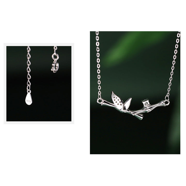 Collana con ciondolo Buddha Stones Bamboo Leaf Design Rame Zircone Ricchezza