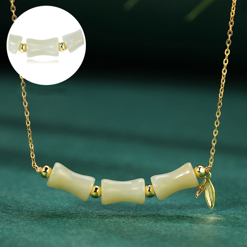Buddha Stones in argento sterling 925 con giada Hetian, bambù, carattere Fu, prosperità, braccialetto