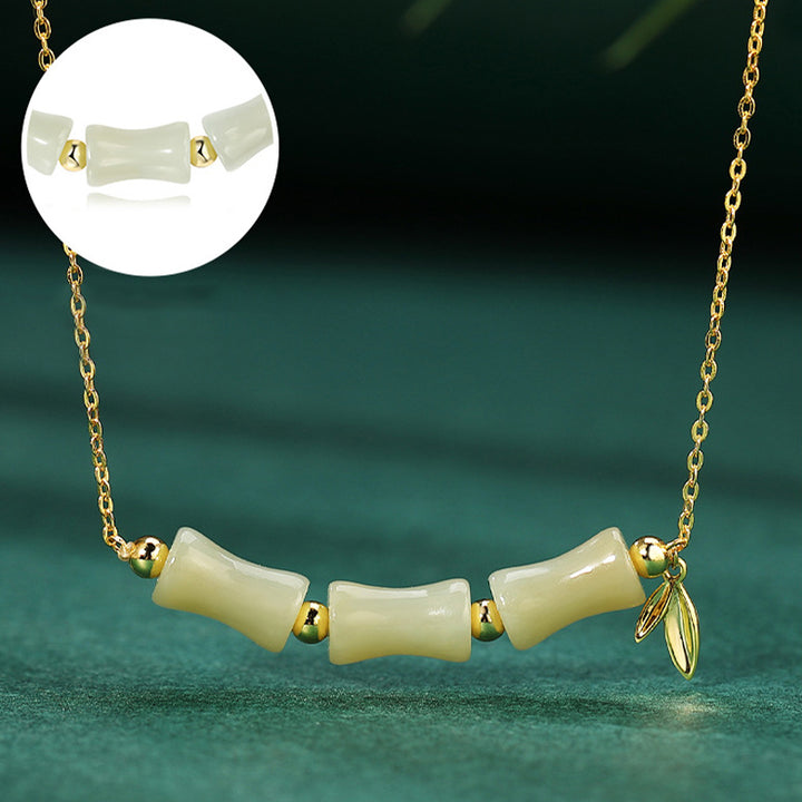 Buddha Stones in argento sterling 925 con giada Hetian, bambù, carattere Fu, prosperità, braccialetto