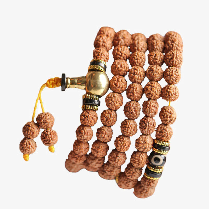 Buddha Stones 108 Mala Beads Rudraksha Bodhi Seed Dzi Bead Braccialetto Fortuna Ricchezza