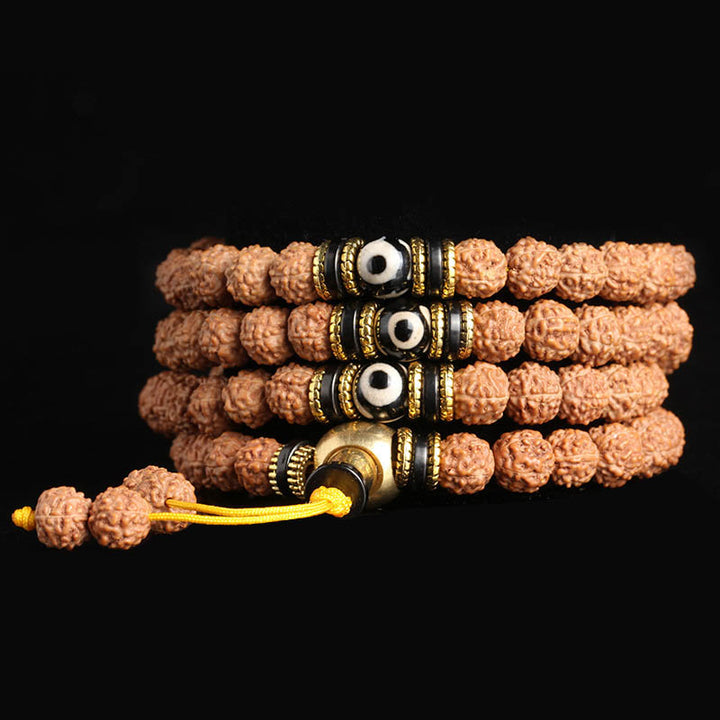 Buddha Stones 108 Mala Beads Rudraksha Bodhi Seed Dzi Bead Braccialetto Fortuna Ricchezza