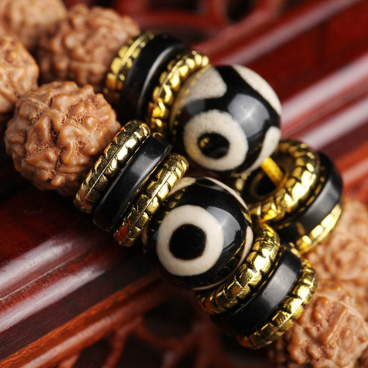 Buddha Stones 108 Mala Beads Rudraksha Bodhi Seed Dzi Bead Braccialetto Fortuna Ricchezza