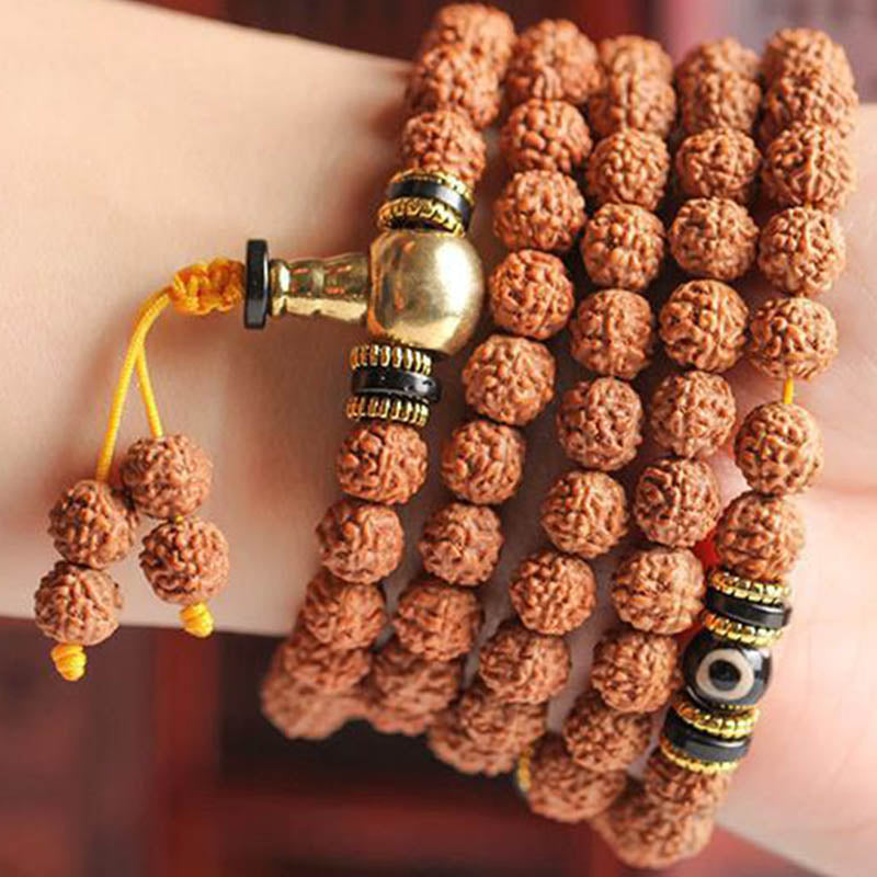 Buddha Stones 108 Mala Beads Rudraksha Bodhi Seed Dzi Bead Braccialetto Fortuna Ricchezza