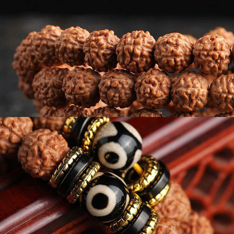 Buddha Stones 108 Mala Beads Rudraksha Bodhi Seed Dzi Bead Braccialetto Fortuna Ricchezza