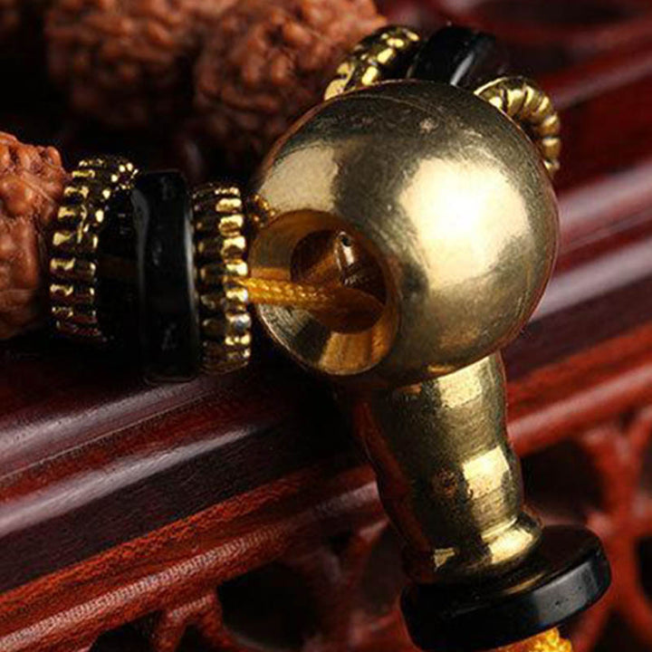 Buddha Stones 108 Mala Beads Rudraksha Bodhi Seed Dzi Bead Braccialetto Fortuna Ricchezza