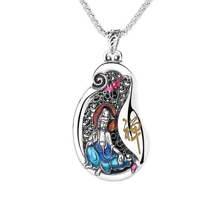 Collana pendente in rame con design del loto di Avalokitesvara, Buddha Stones, ricchezza