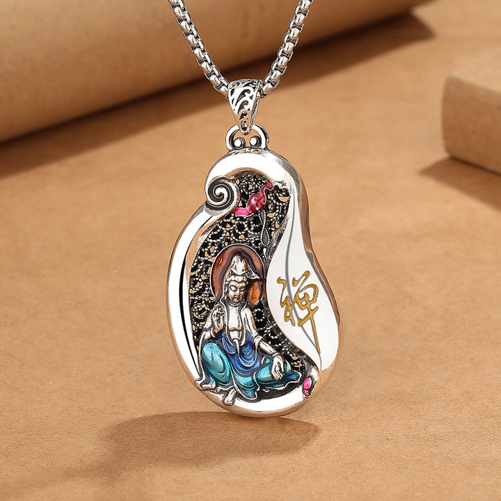 Collana pendente in rame con design del loto di Avalokitesvara, Buddha Stones, ricchezza