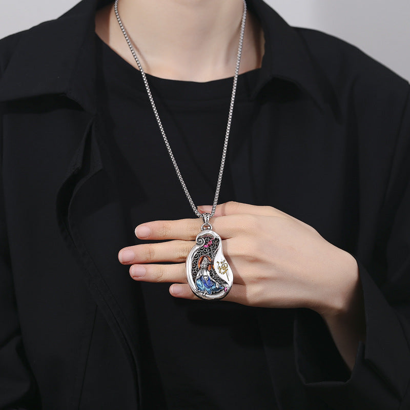 Collana pendente in rame con design del loto di Avalokitesvara, Buddha Stones, ricchezza