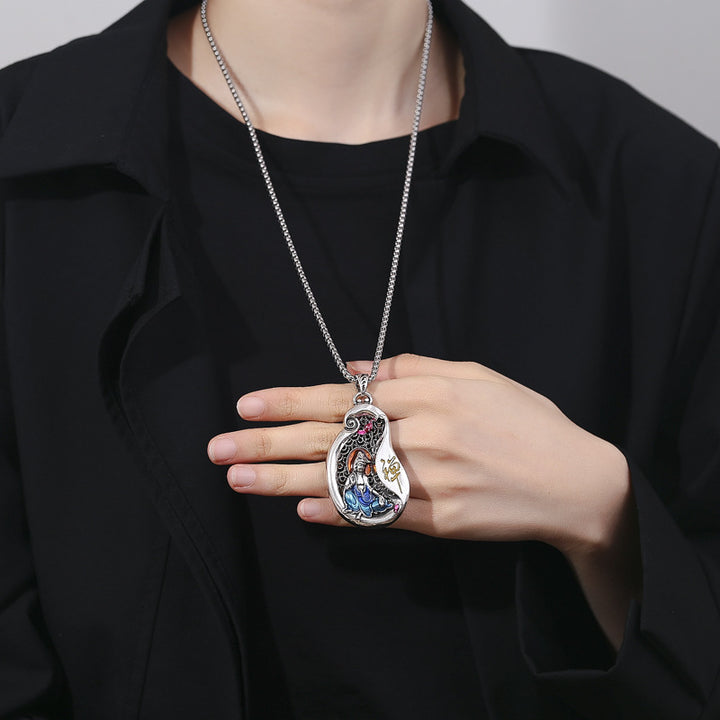 Collana pendente in rame con design del loto di Avalokitesvara, Buddha Stones, ricchezza