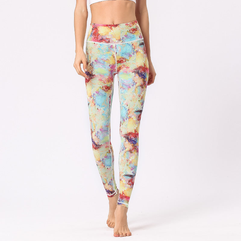 Pantaloni da yoga da donna con vita alta, stampa multicolore Buddha Stones e fiori, per esercizi sportivi e fitness - Giallo Blu Rosso - US8-10, UK/AU12-14, EU40-42 (XL) - image 0