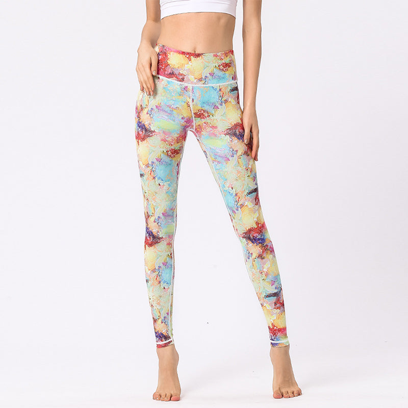 Pantaloni da yoga da donna con vita alta, stampa multicolore Buddha Stones e fiori, per esercizi sportivi e fitness - image 1