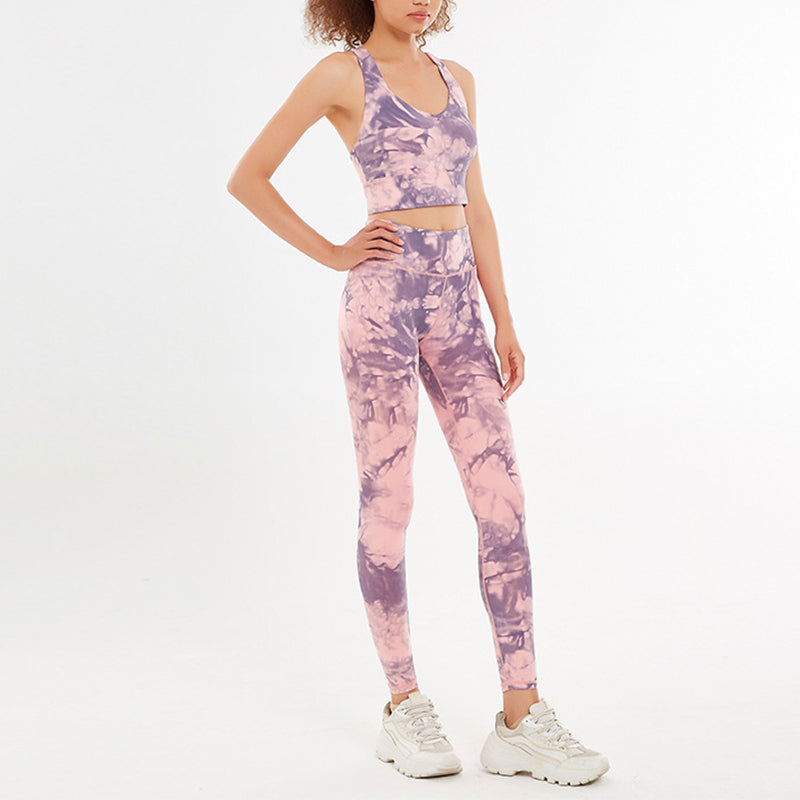 Buddha Stones 2 pezzi fiori floreali stampa crop canotta pantaloni sport palestra abiti fitness yoga donne yoga set - Rosa - US12, UK/AU16, EU44 (XL)  - image 1