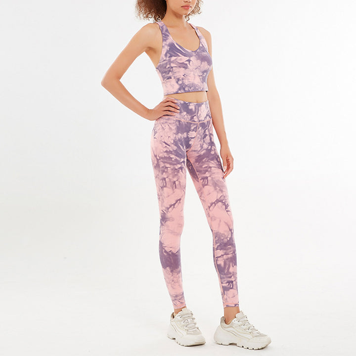 Buddha Stones 2 pezzi fiori floreali stampa crop canotta pantaloni sport palestra abiti fitness yoga donne yoga set - Rosa - US12, UK/AU16, EU44 (XL)  - image 1