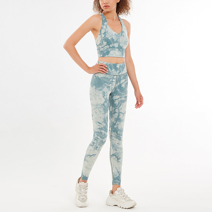 Buddha Stones 2 pezzi fiori floreali stampa crop canotta pantaloni sport palestra abiti fitness yoga donne yoga set - Verde - US12, UK/AU16, EU44 (XL)  - image 3