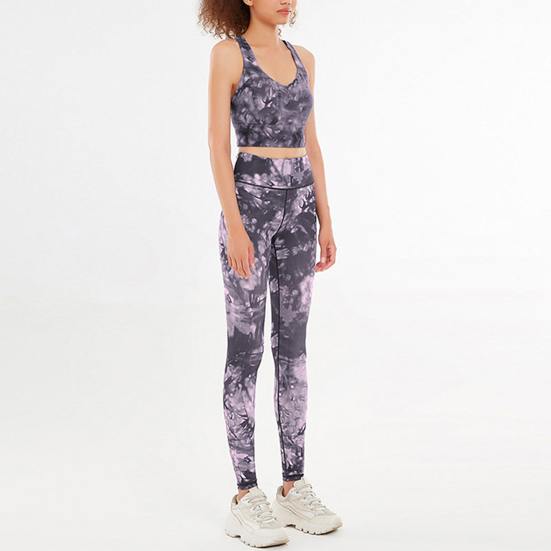 Buddha Stones 2 pezzi fiori floreali stampa crop canotta pantaloni sport palestra abiti fitness yoga donne yoga set - Viola - US12, UK/AU16, EU44 (XL)  - image 5