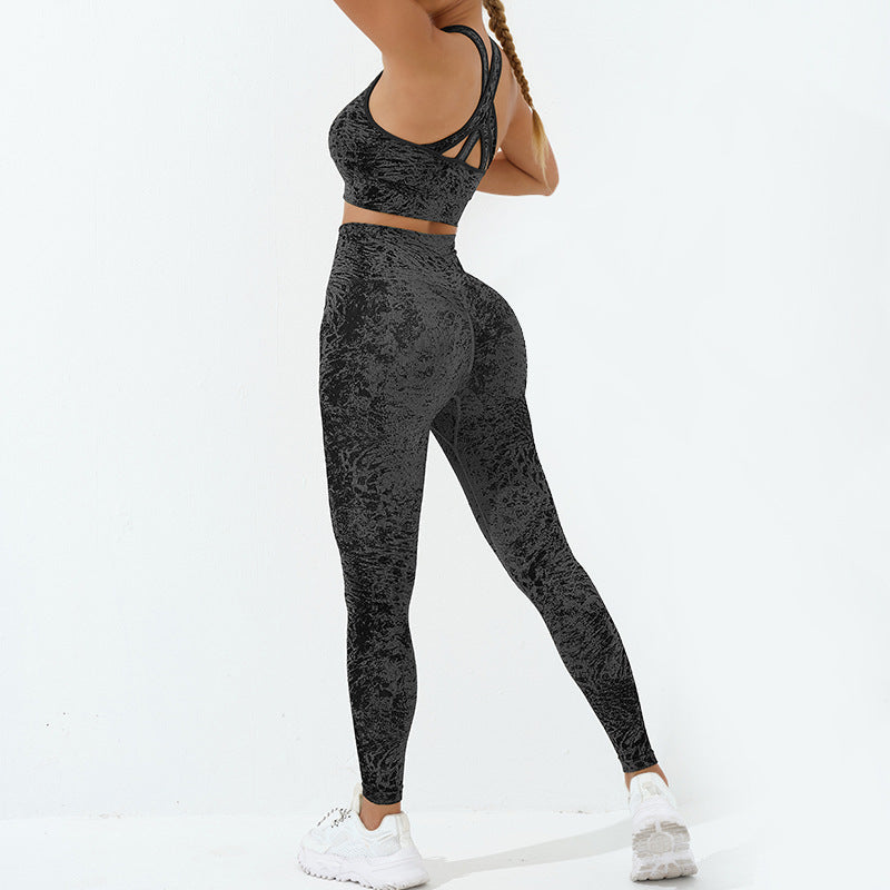 Buddha Stones 2 pezzi senza cuciture stampa fitness crop canotta pantaloni sport palestra abiti da donna set yoga - Nero - US6, UK/AU10, EU38 (L) - image 8