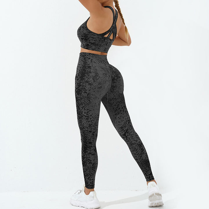 Buddha Stones 2 pezzi senza cuciture stampa fitness crop canotta pantaloni sport palestra abiti da donna set yoga - Nero - US6, UK/AU10, EU38 (L) - image 8