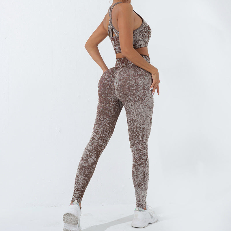 Buddha Stones 2 pezzi senza cuciture stampa fitness crop canotta pantaloni sport palestra abiti da donna set yoga - Marrone - US6, UK/AU10, EU38 (L) - image 13