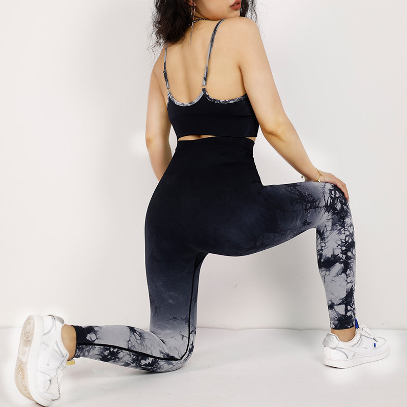 Buddha Stones 2 pezzi semplice tie-dye stampa crop canotta pantaloni a vita alta sport palestra abiti da yoga da donna