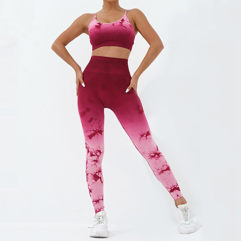 Buddha Stones 2 pezzi semplice tie-dye stampa crop canotta pantaloni a vita alta sport palestra abiti da yoga da donna