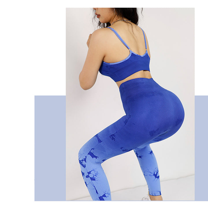 Buddha Stones 2 pezzi semplice tie-dye stampa crop canotta pantaloni a vita alta sport palestra abiti da yoga da donna