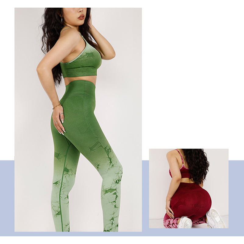 Buddha Stones 2 pezzi semplice tie-dye stampa crop canotta pantaloni a vita alta sport palestra abiti da yoga da donna
