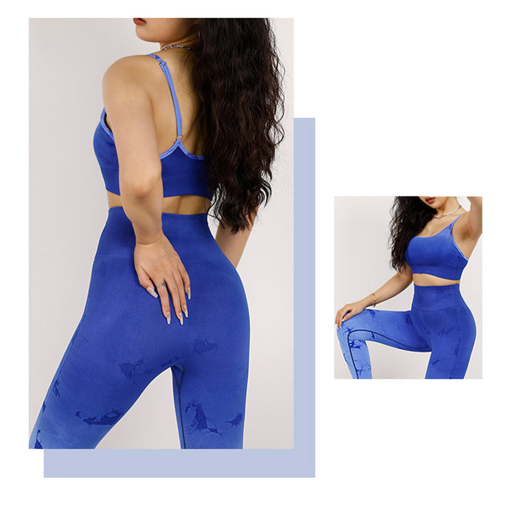 Buddha Stones 2 pezzi semplice tie-dye stampa crop canotta pantaloni a vita alta sport palestra abiti da yoga da donna