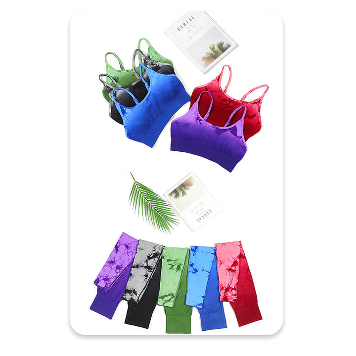 Buddha Stones 2 pezzi semplice tie-dye stampa crop canotta pantaloni a vita alta sport palestra abiti da yoga da donna